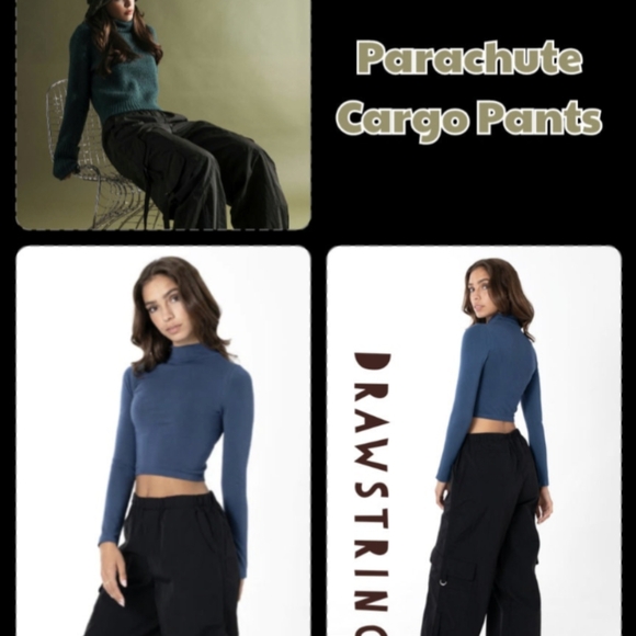 Parachute Cargo Pants Baggy Fit With th Pockets And Elastic Waist - Picture 4 of 4